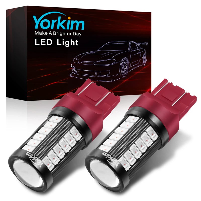 Yorkim مصباح يوركيم 7440 LED أضواء حمراء ساطعة، مصابيح LED T20، 7443 LED، 7441 LED، W21W LED، 7444 مصابيح، للإضاءة الخلفية/الاحتياطية/فرامل - 5730 33 SMD عبوة من 2 - Image 1